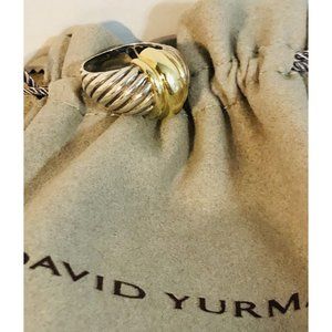 David Yurman 925 Silver 14k Yellow Gold Thoroughbred Cable Dome Ring Sz 6.5